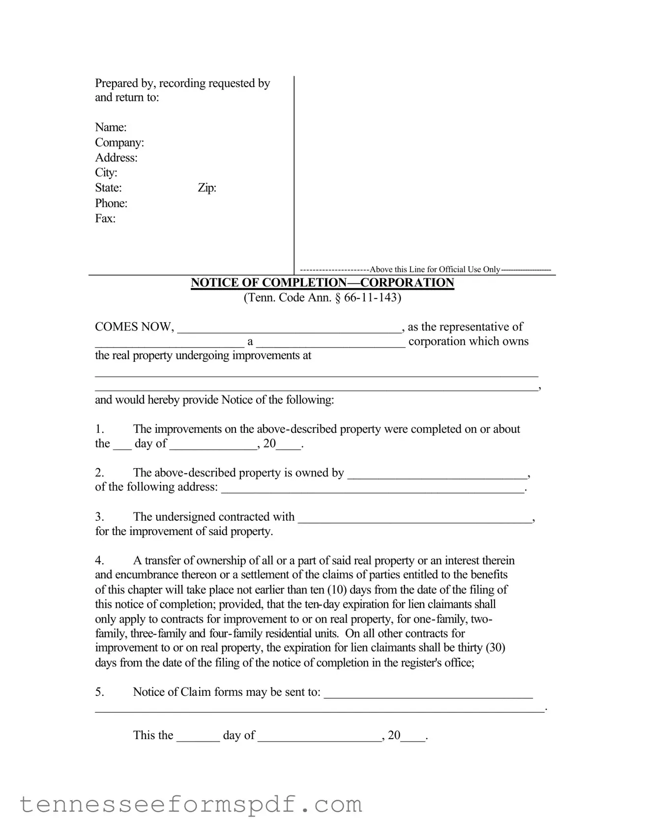 Fill Out Your Notice Completion Tennessee Form