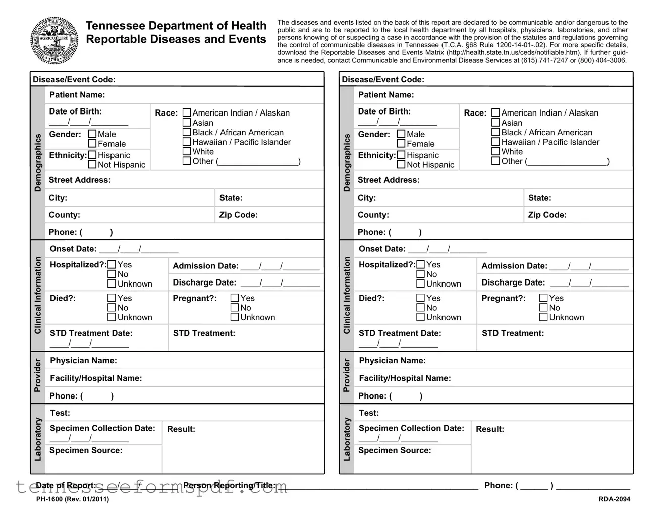 Fill Out Your Ph1600 Tennessee Form