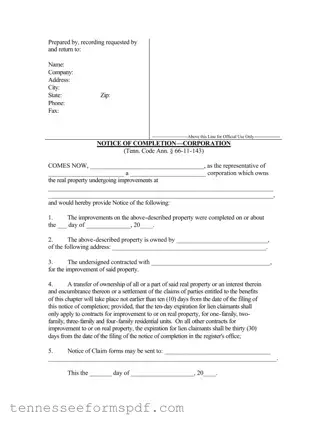 Fill Out Your Notice Completion Tennessee Form
