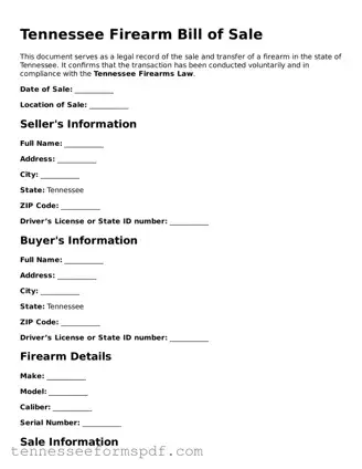 Fillable Tennessee Firearm Bill of Sale Document