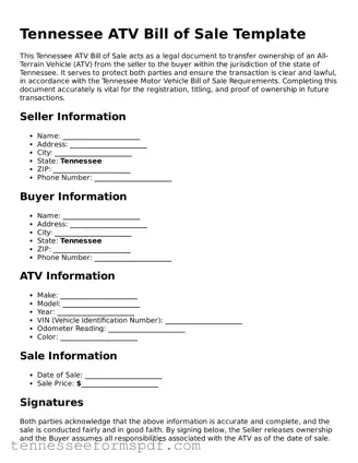 Fillable Tennessee ATV Bill of Sale Document