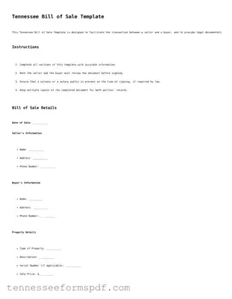 Fillable Tennessee Bill of Sale Document