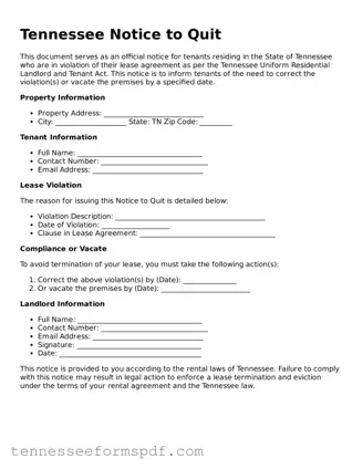 Fillable Tennessee Notice to Quit Document