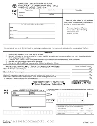 Fill Out Your Tennessee Fae 173 Form