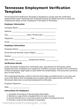 Fillable Tennessee Employment Verification Document