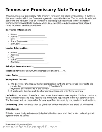 Fillable Tennessee Promissory Note Document