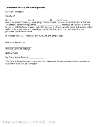 Fillable Tennessee Notary Acknowledgement Document