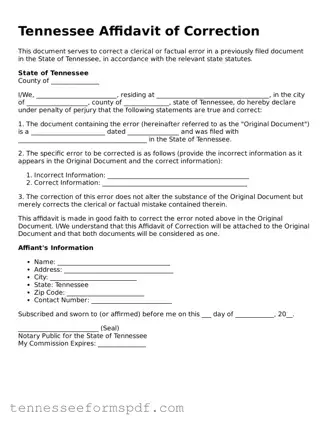 Fillable Tennessee Affidavit of Correction Document
