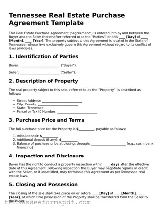 Fillable Tennessee Real Estate Purchase Agreement Document