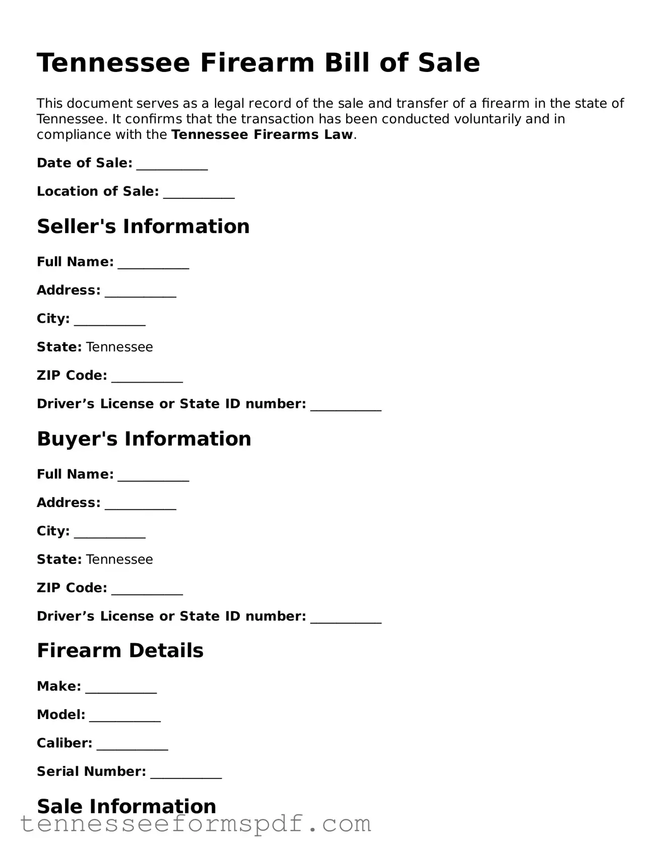 Fillable Tennessee Firearm Bill of Sale Document