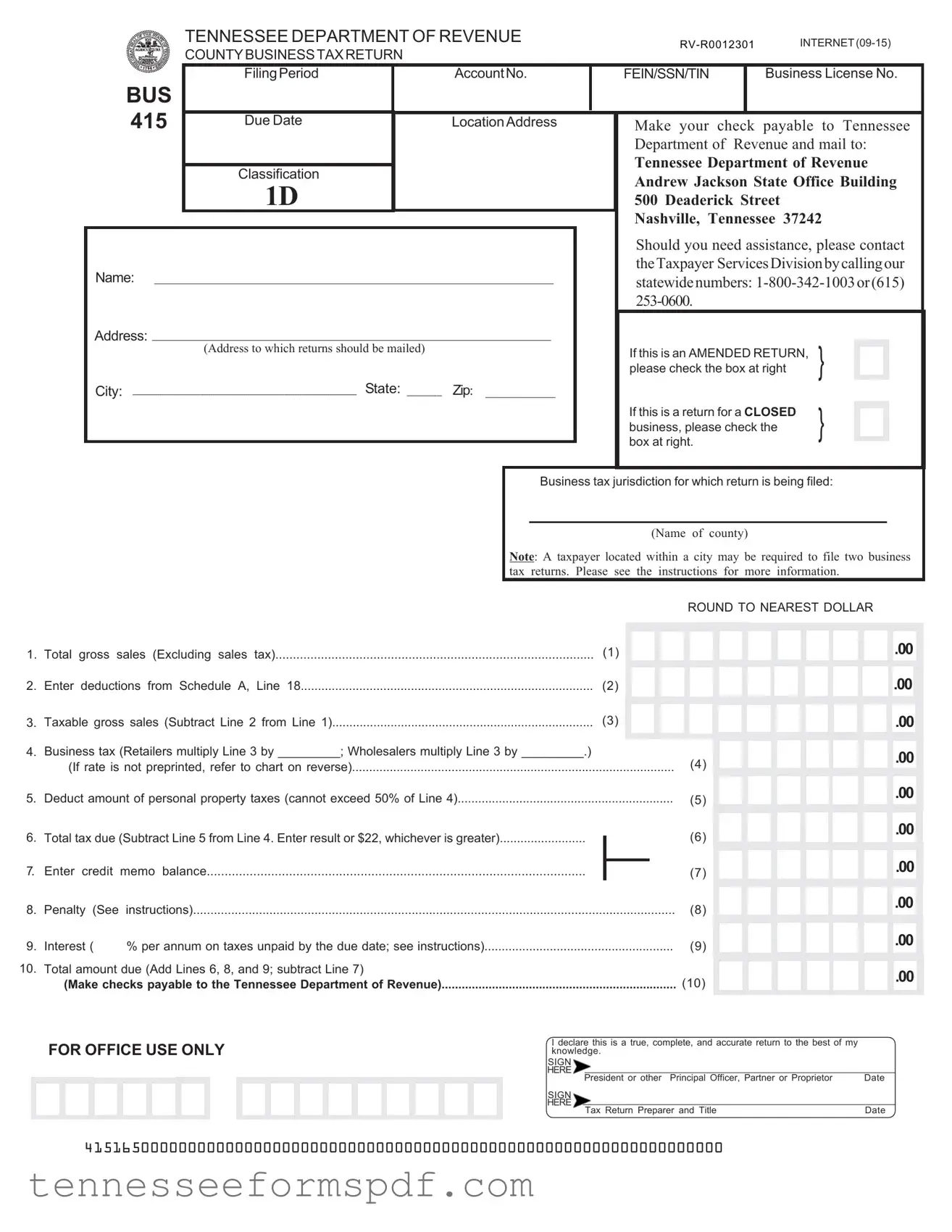 Fill Out Your Tennessee Bus 415 Form