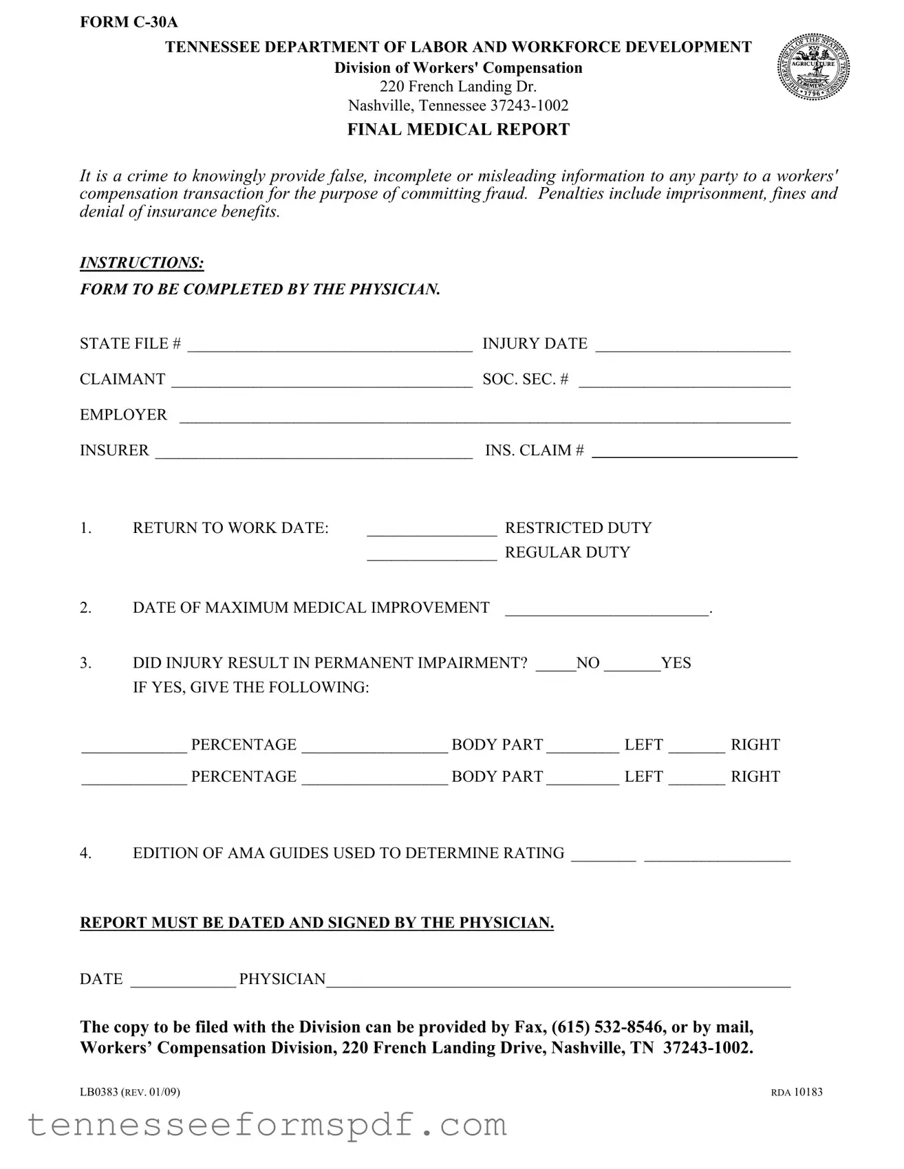 Fill Out Your Tennessee C 30A Form