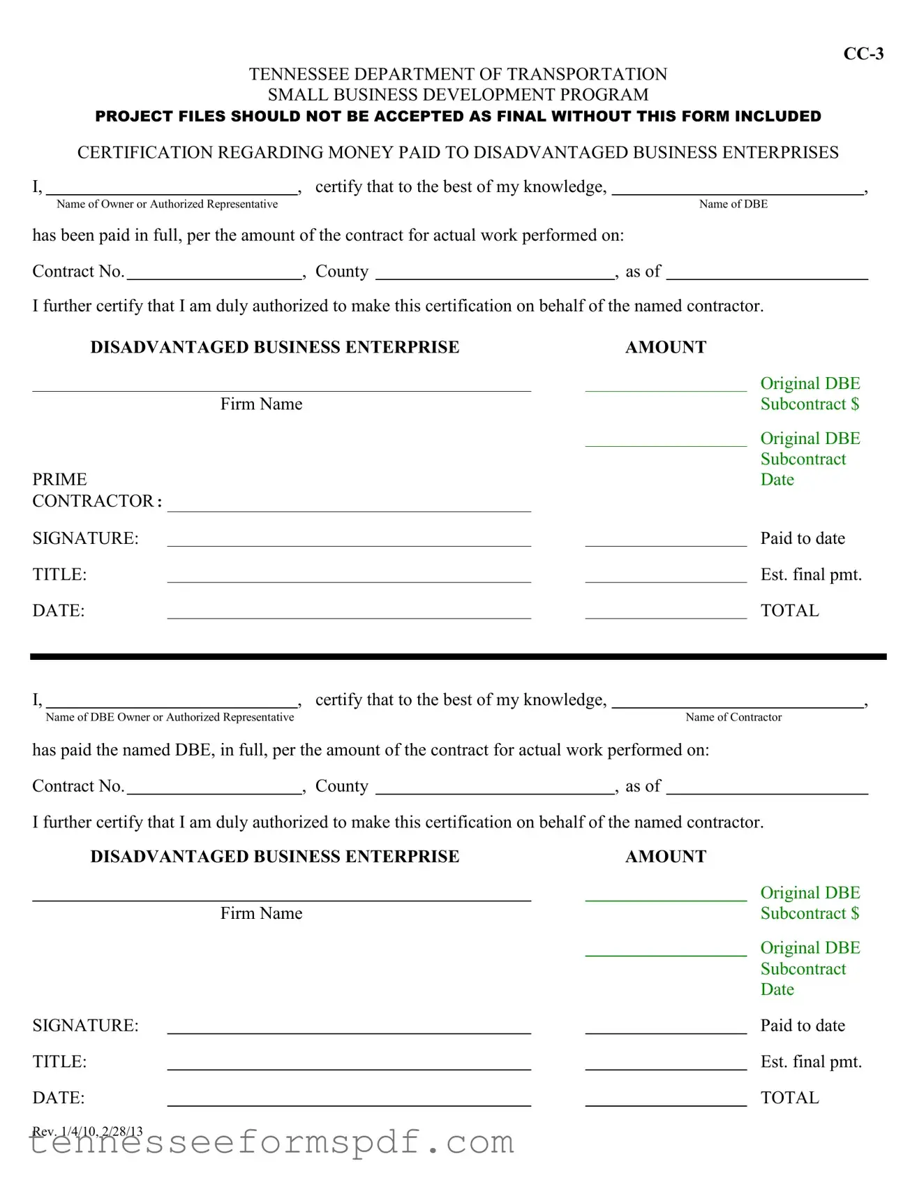 Fill Out Your Tennessee Cc 3 Form