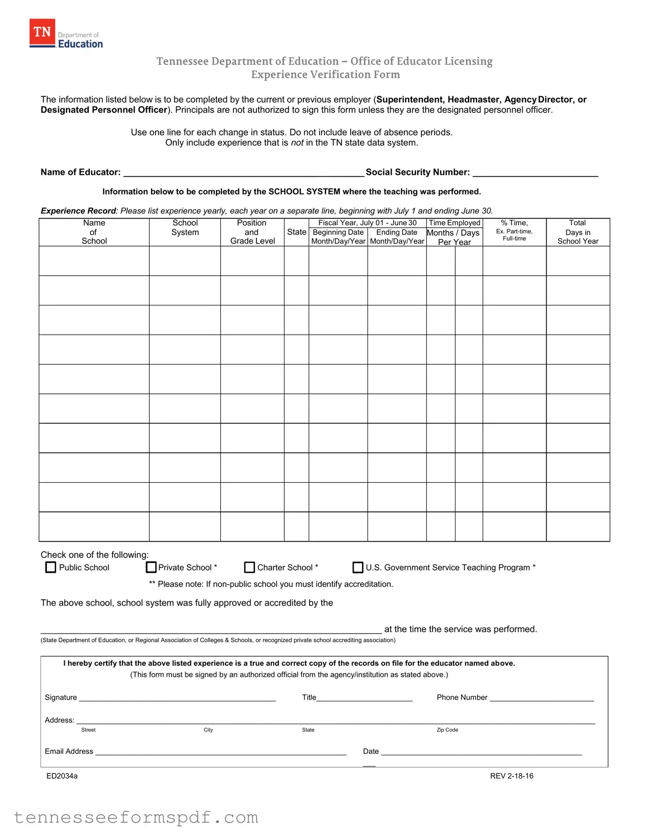 Fill Out Your Tennessee Ed2034A Form