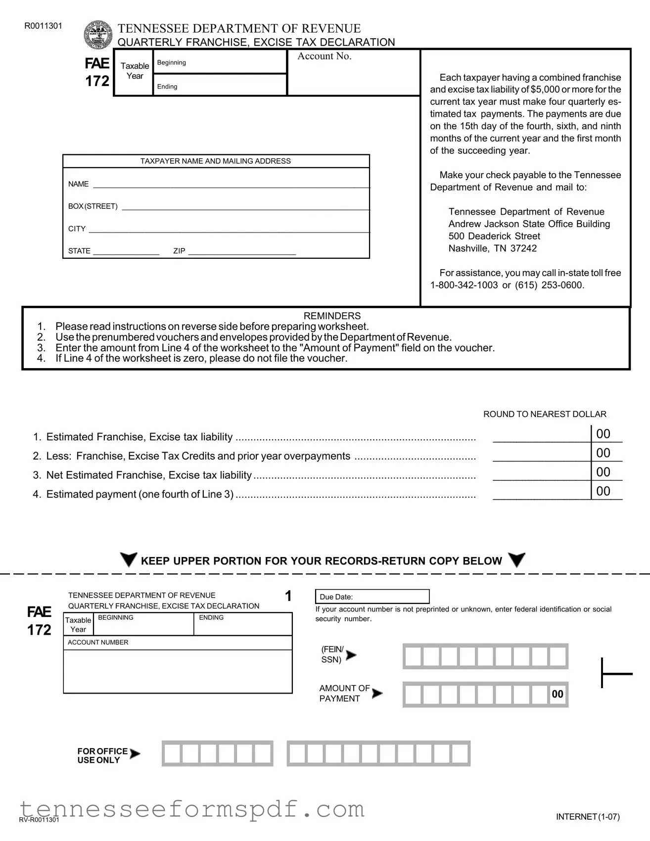 Fill Out Your Tennessee Fae 172 Form