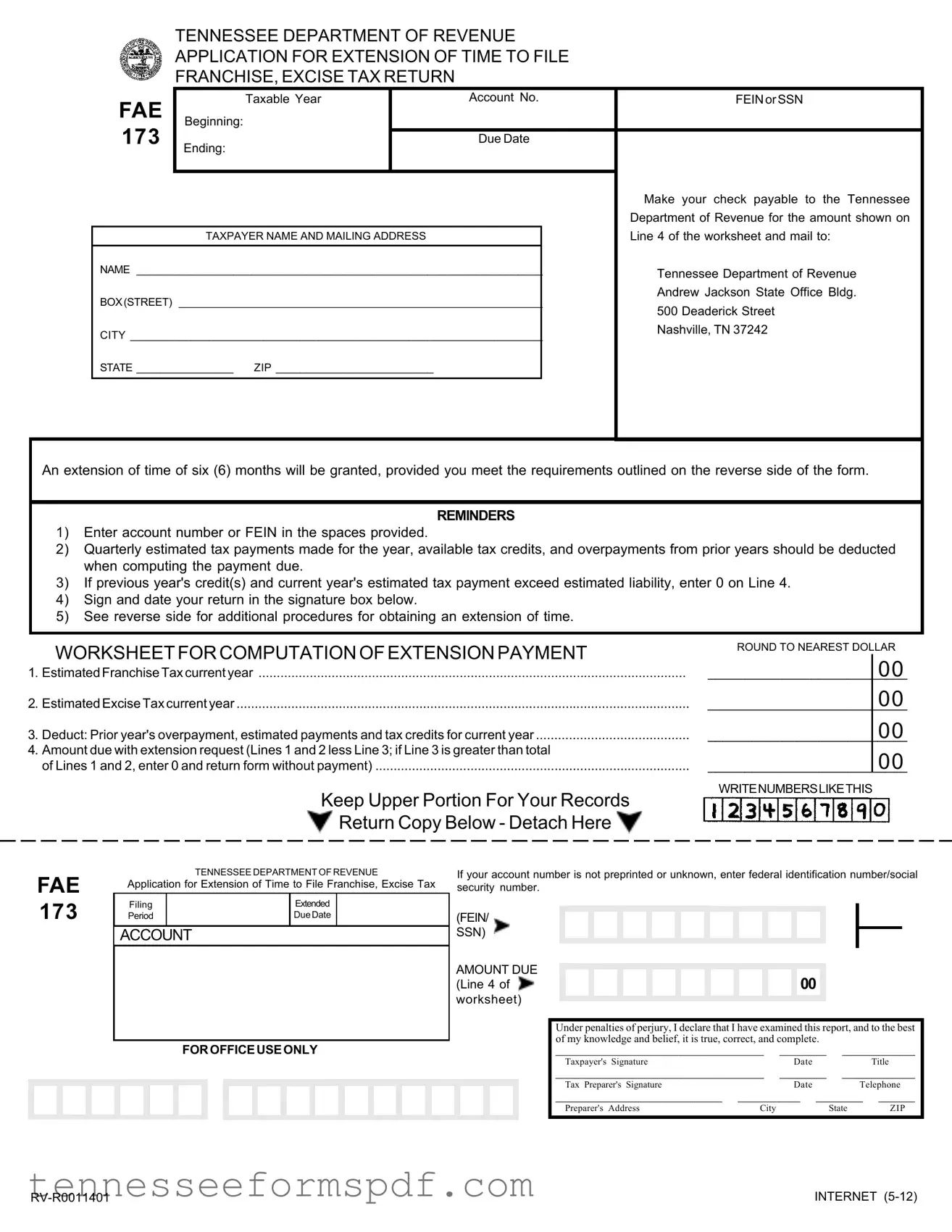Fill Out Your Tennessee Fae 173 Form