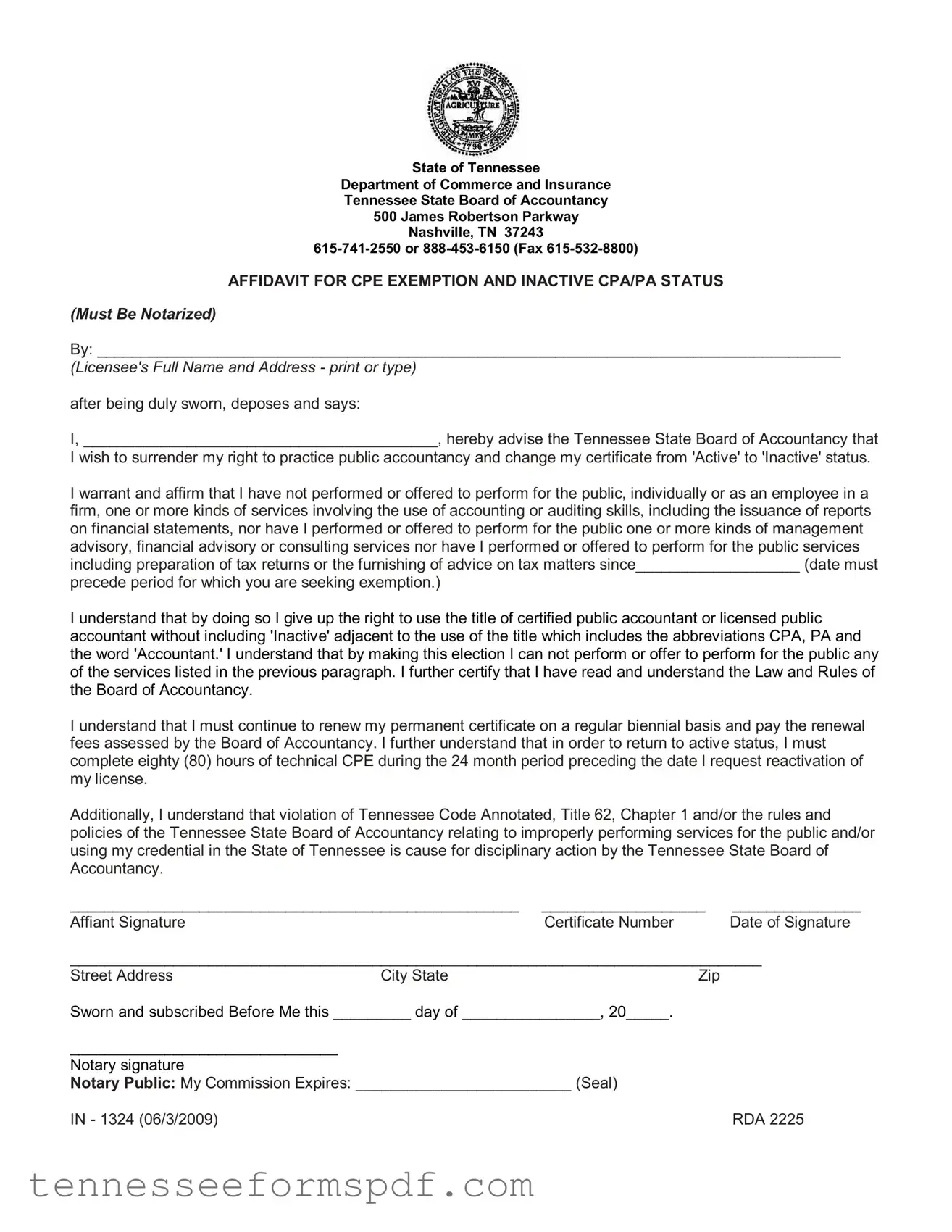 Fill Out Your Tennessee In 1324 Form