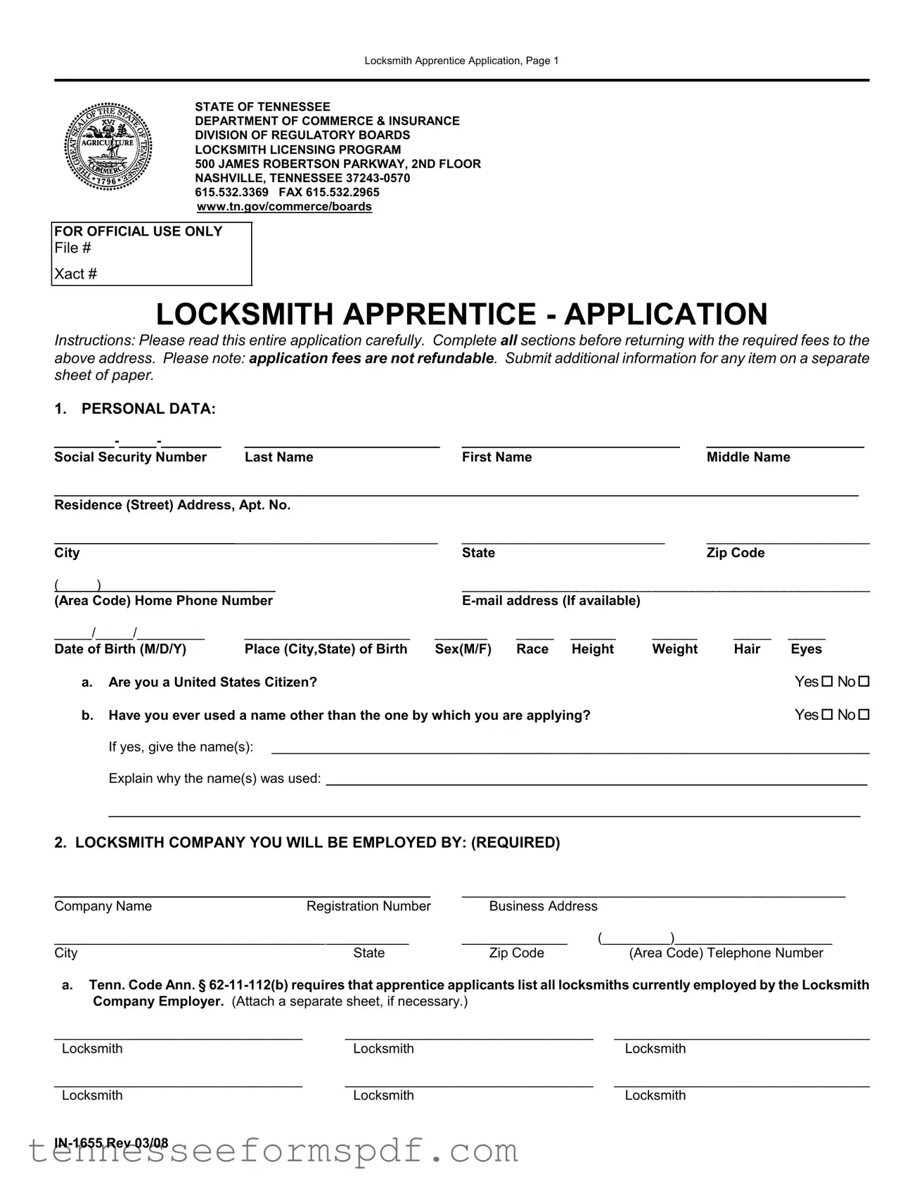 Fill Out Your Tennessee In 1655 Form
