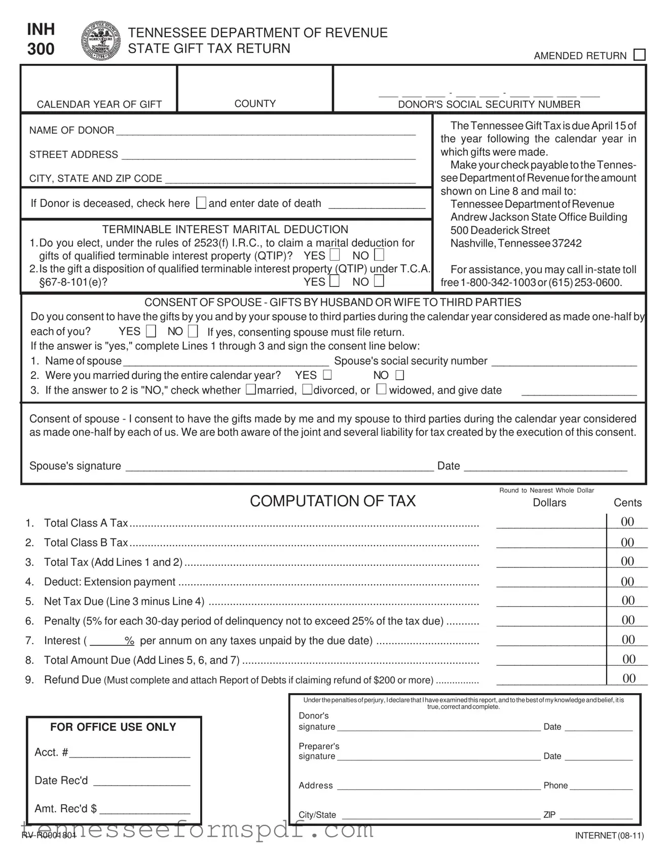 Fill Out Your Tennessee Inh 300 Form