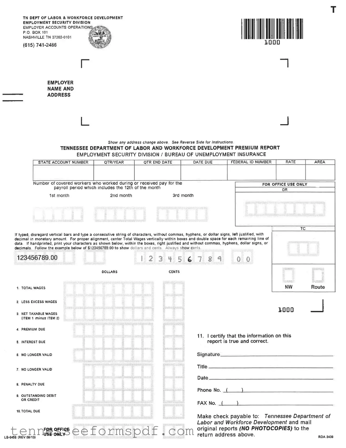 Fill Out Your Tennessee Lb 0456 Form