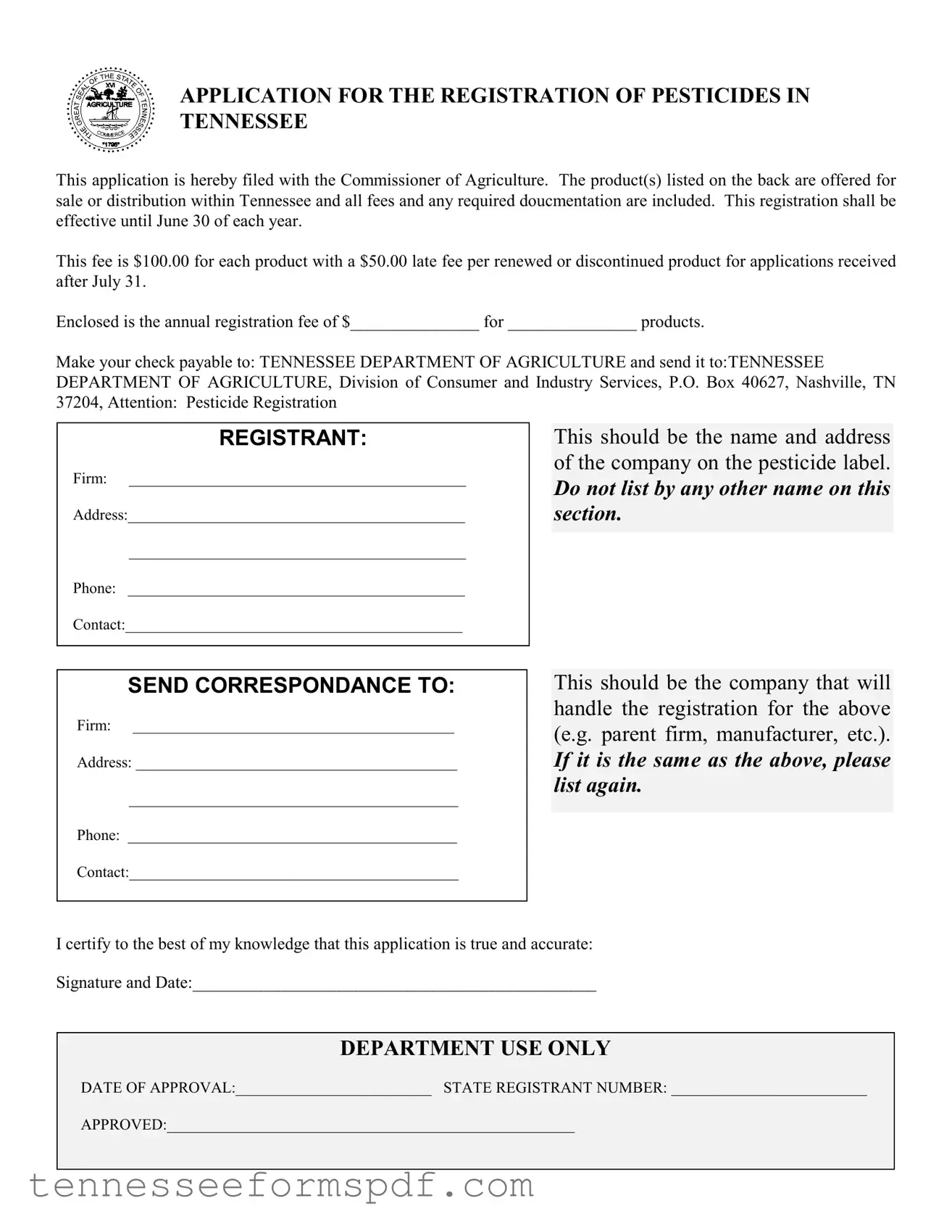 Fill Out Your Tennessee Pesticides Form