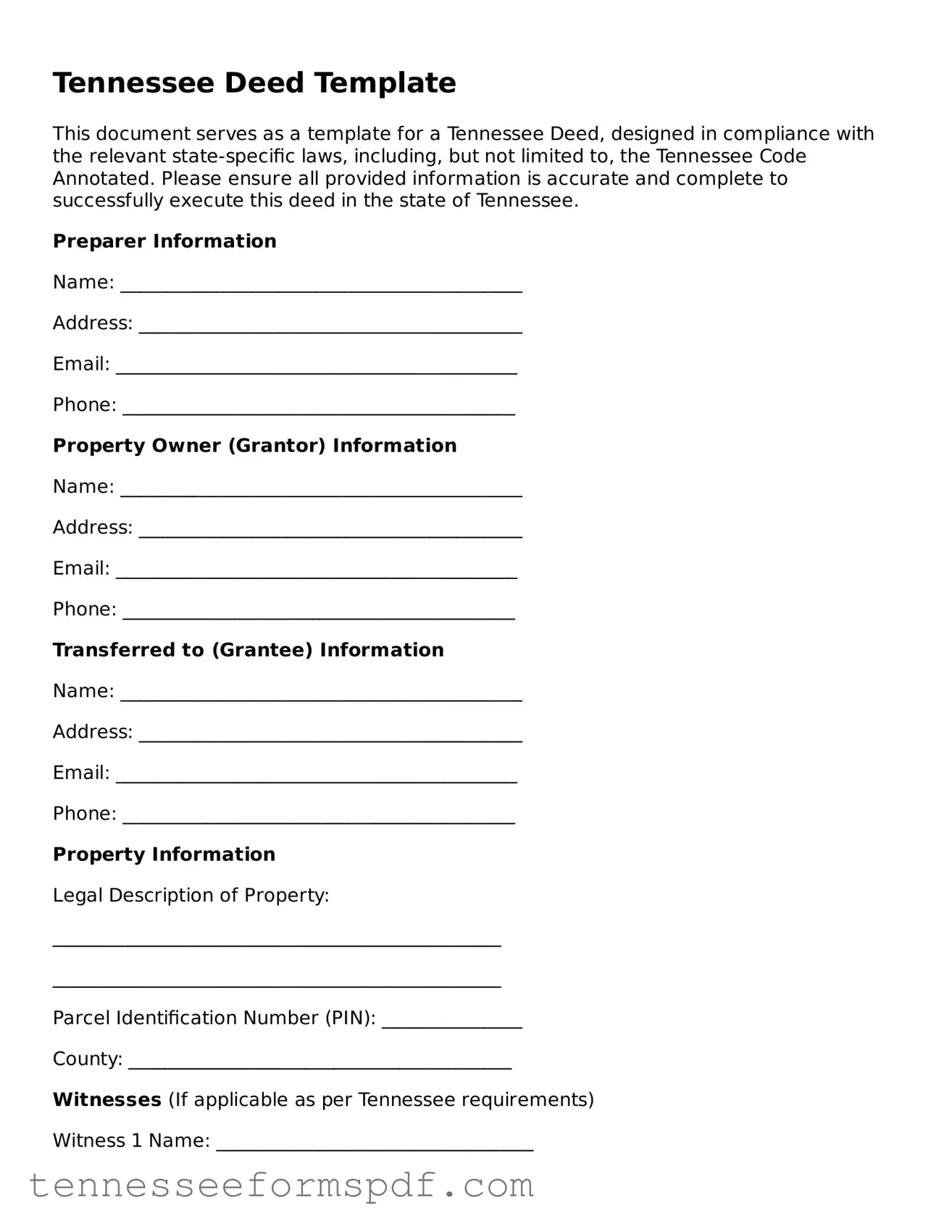 Fillable Tennessee Deed Document