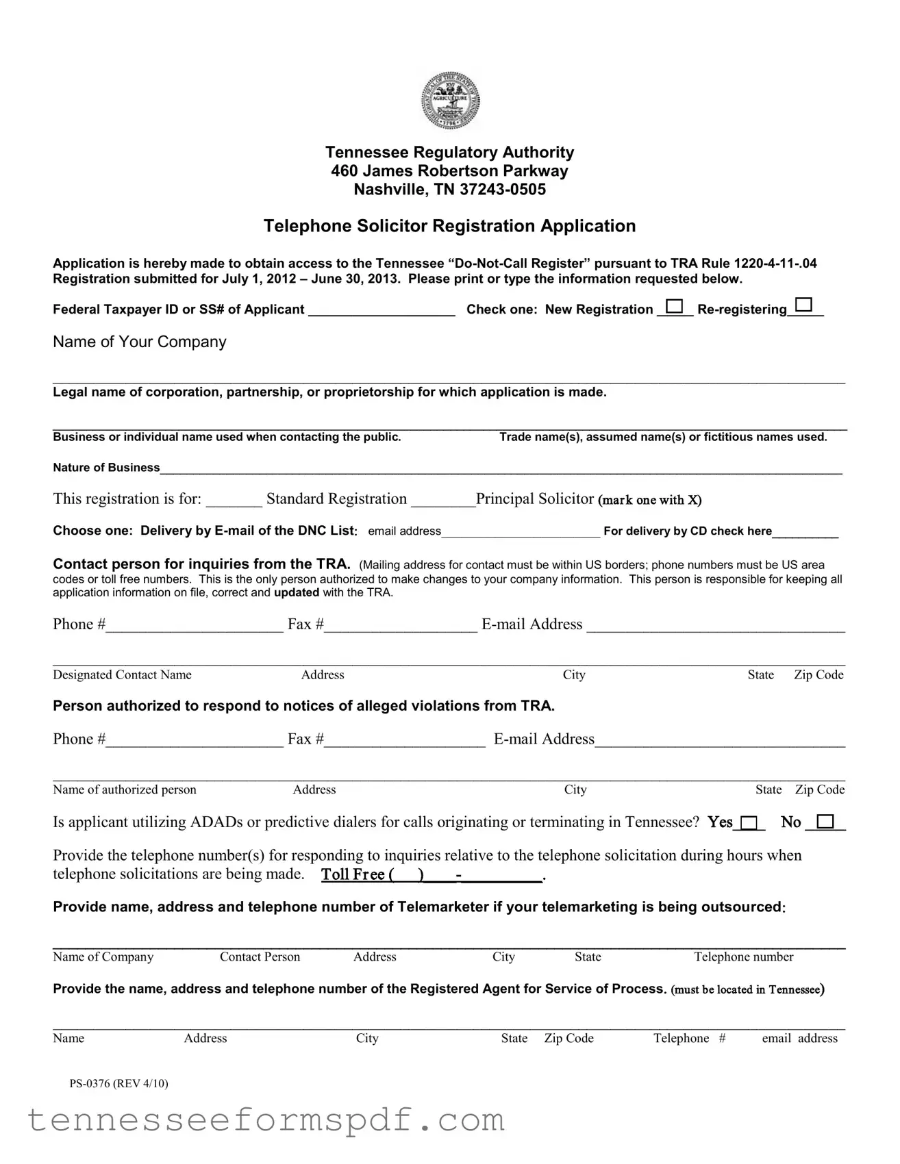 Fill Out Your Tennessee Ps 0376 Form