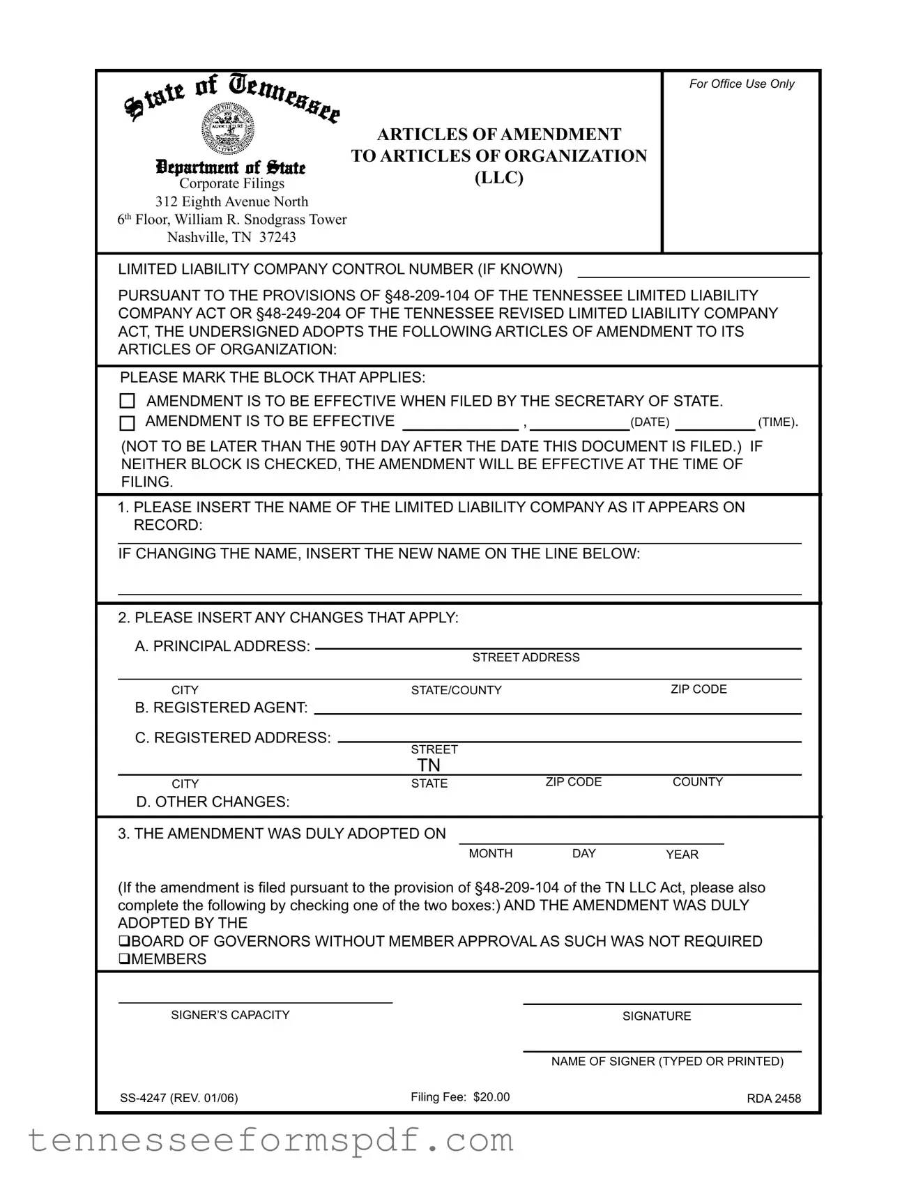 Fill Out Your Tennessee Ss 4247 Form
