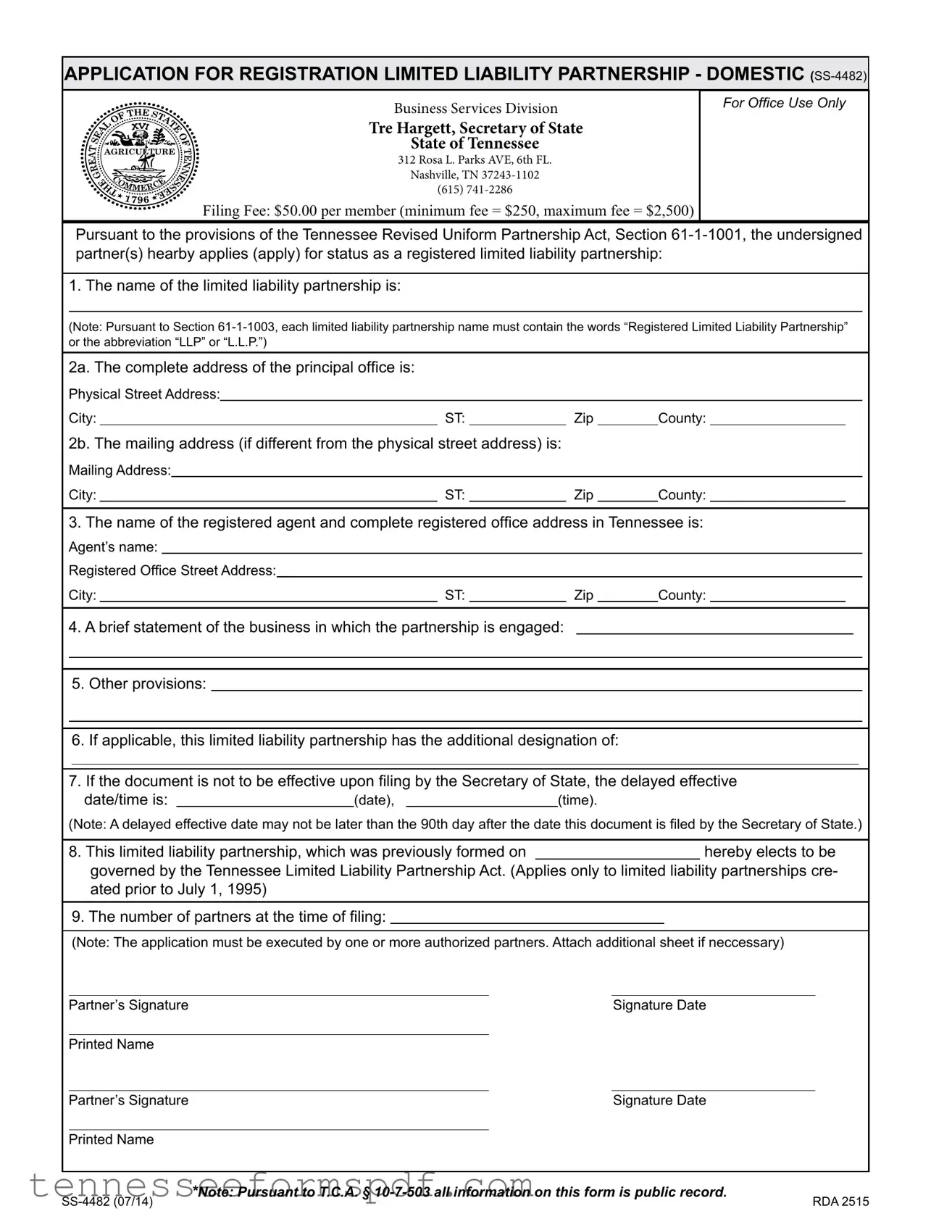 Fill Out Your Tennessee Ss 4482 Form